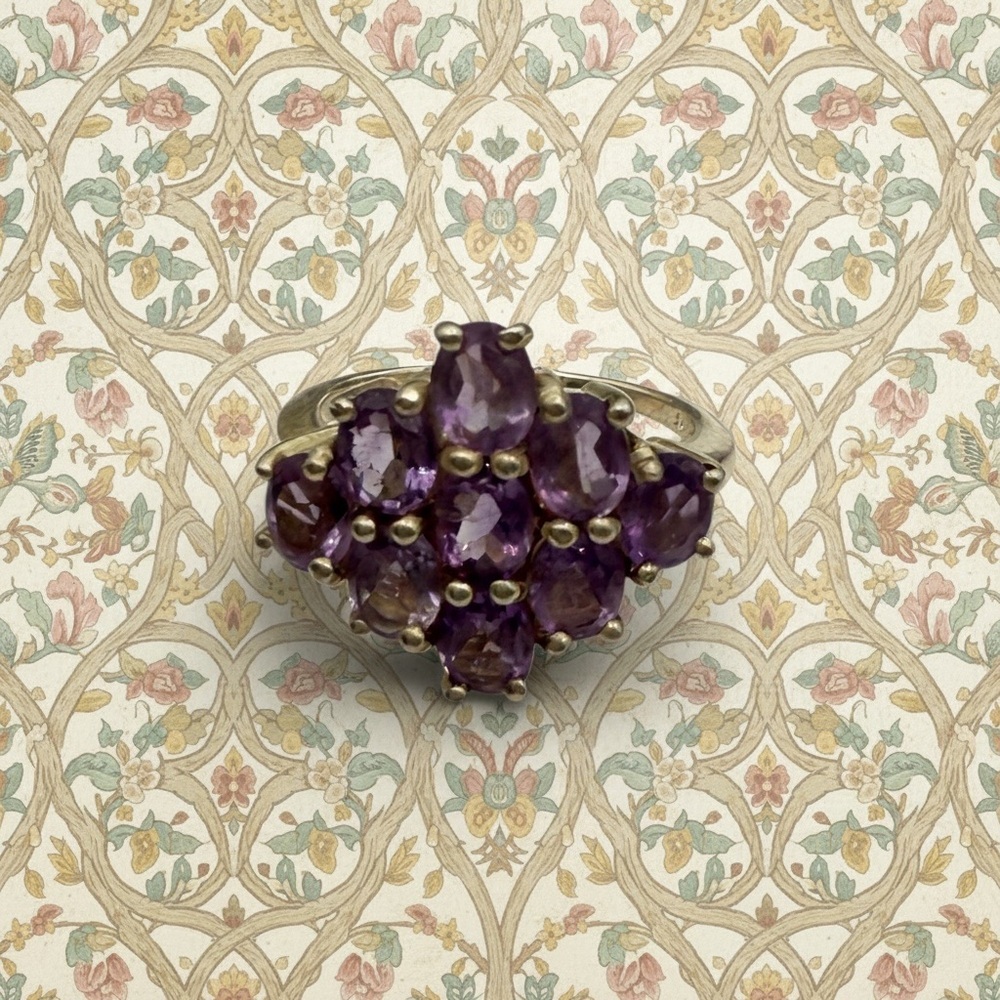 Cluster of Amethyst Ring size 7 VTG stamped 925​
